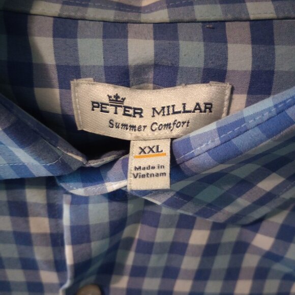 Peter Millar Summer Comfort Long Sleeve Blue White Check Button-Up Shirt XXL - Picture 4 of 6